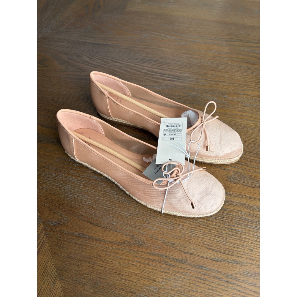 A New Day Amara Mesh Ballet Flats Beige Bow Memory Foam Espadrille Trim 9.5